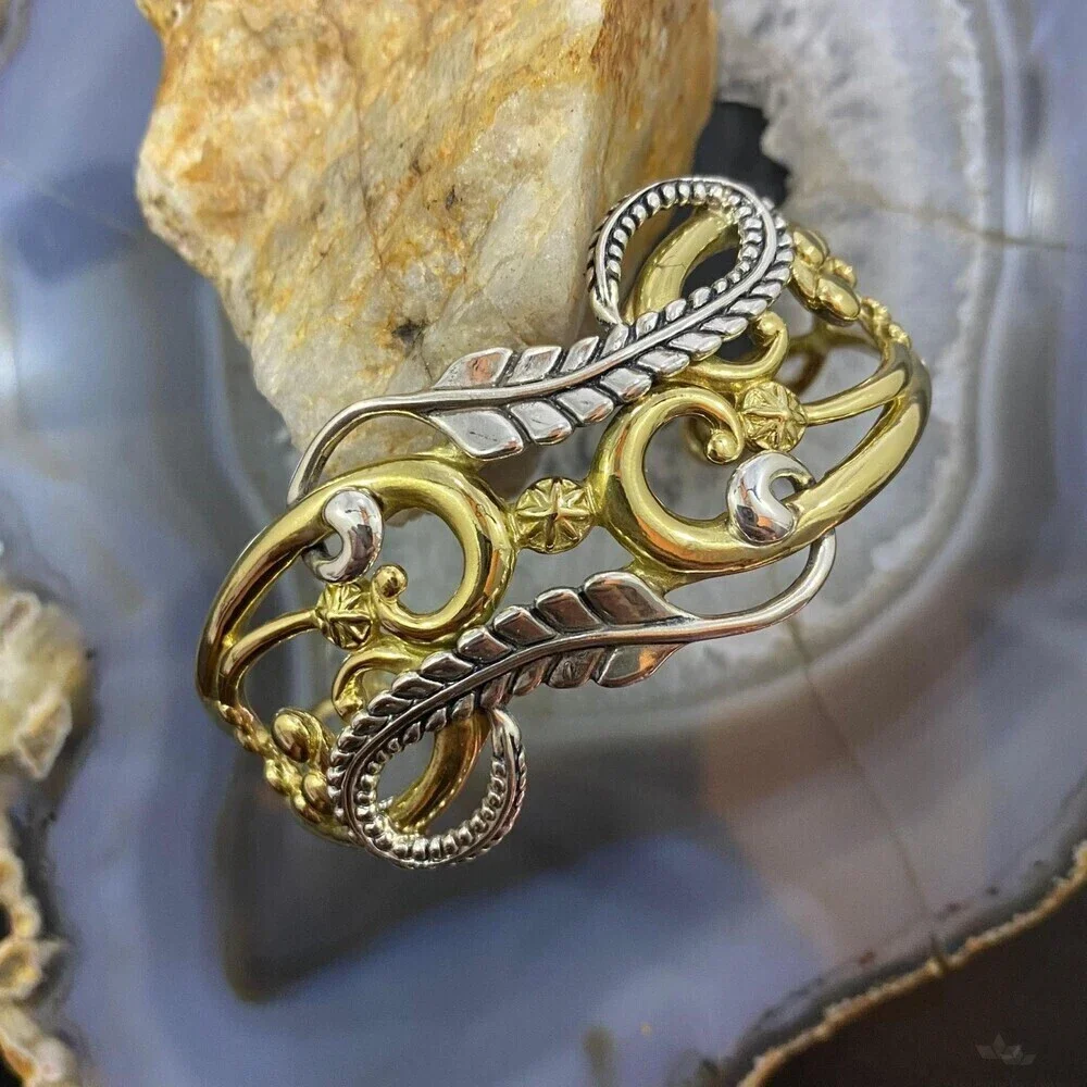 Carolyn Pollack Vintage Sterling Silver & Brass Floral Design Bracelet For Women